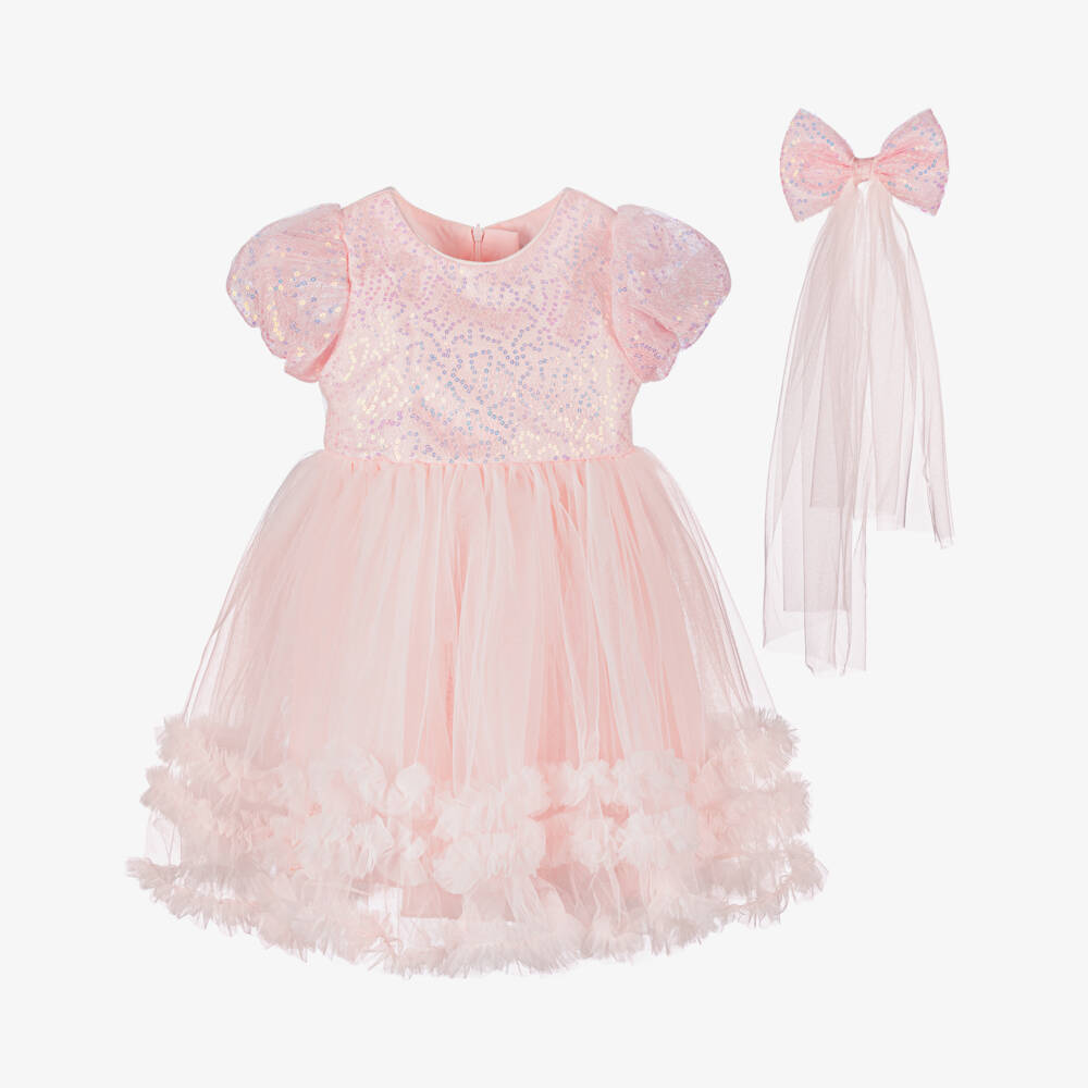 Beau KiD-Girls Pale Pink Tulle Dress & Hair Clip Set | Childrensalon