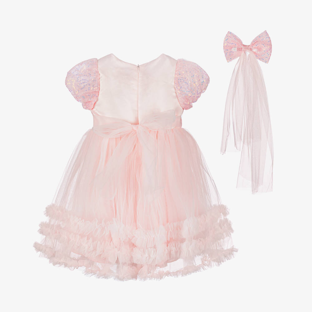 Beau KiD-Girls Pale Pink Tulle Dress & Hair Clip Set | Childrensalon