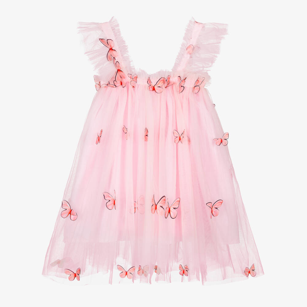 Beau KiD-Girls Pale Pink Tulle Dress with Butterfly Appliqués | Childrensalon