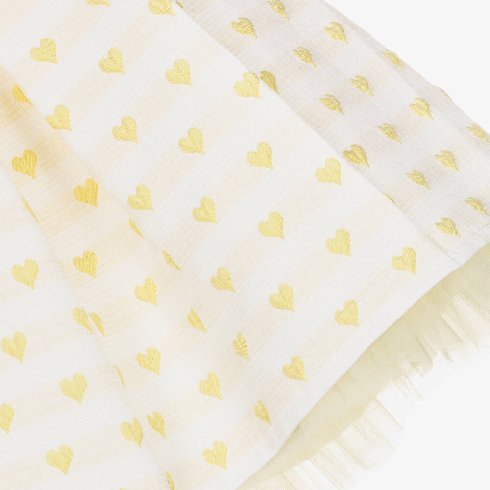 Beau KiD-Girls Pale Yellow Jacquard Skirt Set with Hearts & Bows | Childrensalon