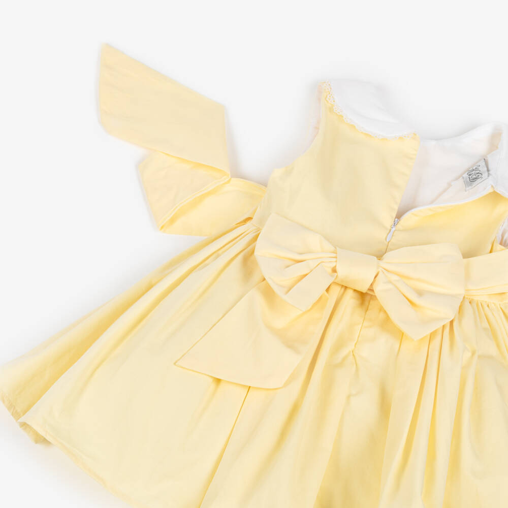 Beau KiD-Girls Pale Yellow Smocked Cotton Dress | Childrensalon