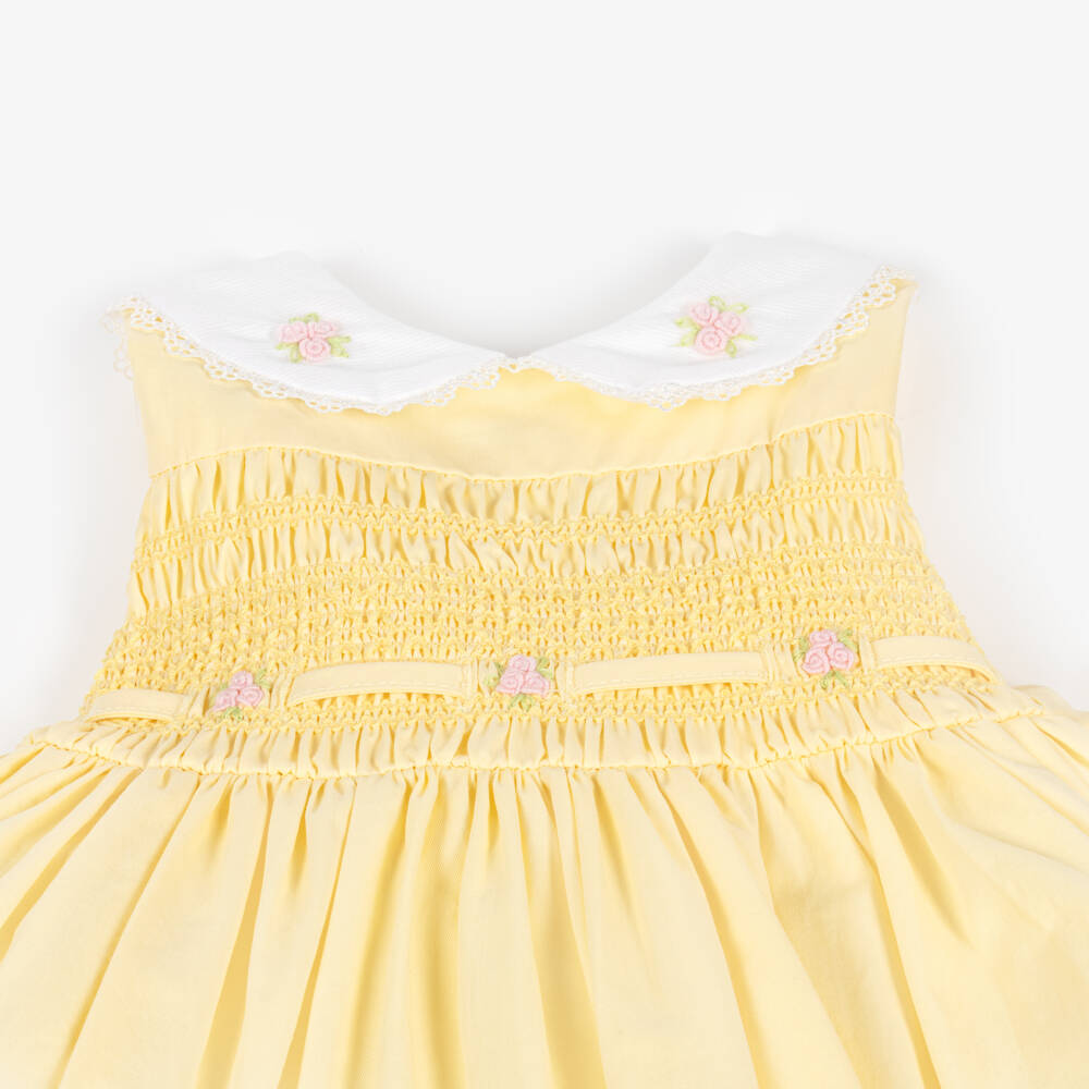 Beau KiD-Girls Pale Yellow Smocked Cotton Dress | Childrensalon