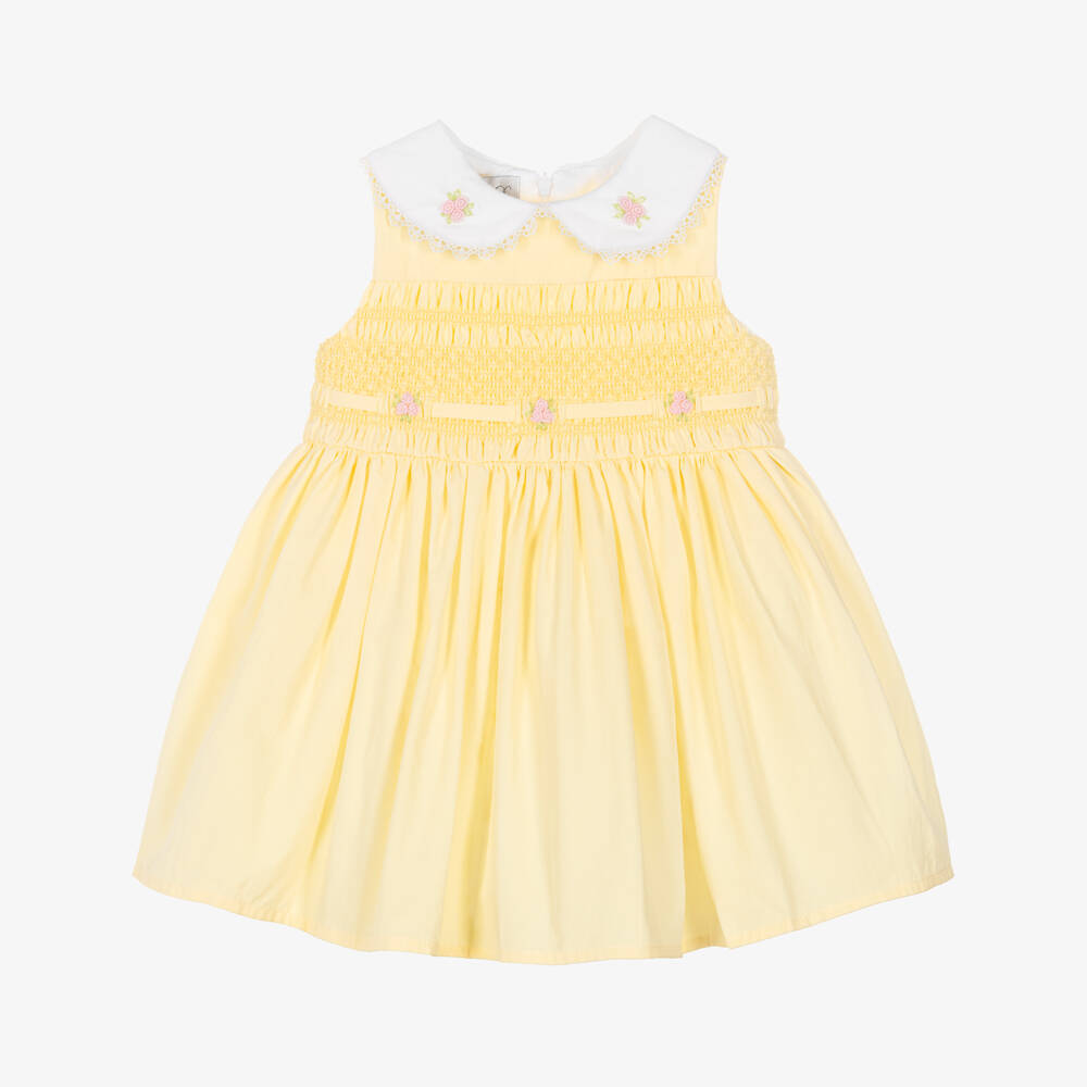 Beau KiD-Girls Pale Yellow Smocked Cotton Dress | Childrensalon