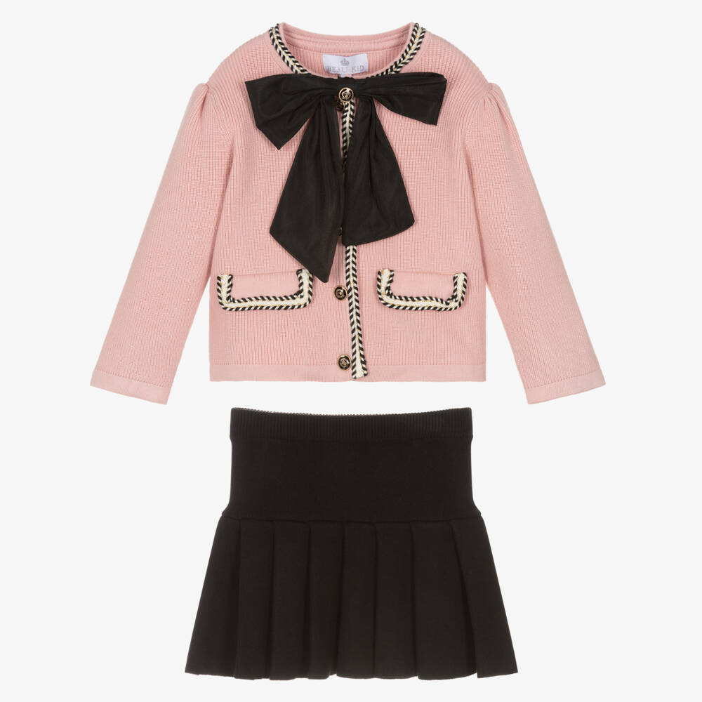 Beau KiD-طقم تنورة محبوك مع بروش فيونكة لون أسود وزهري | Childrensalon