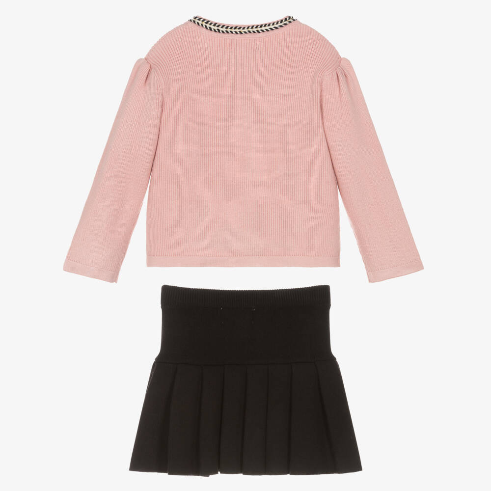 Beau KiD-طقم تنورة محبوك مع بروش فيونكة لون أسود وزهري | Childrensalon