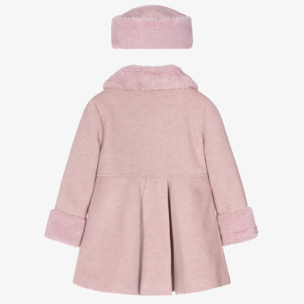 Beau KiD-طقم معطف وقبعة فرو صناعي لون زهري للبنات  | Childrensalon