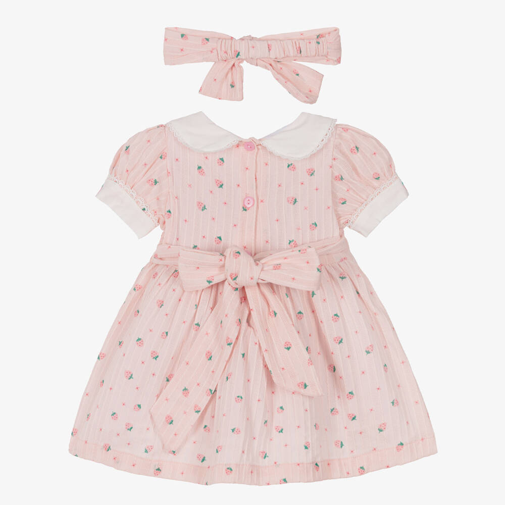 Beau KiD-Girls Pink Cotton Smocked Dress Set with Strawberry Print | Childrensalon