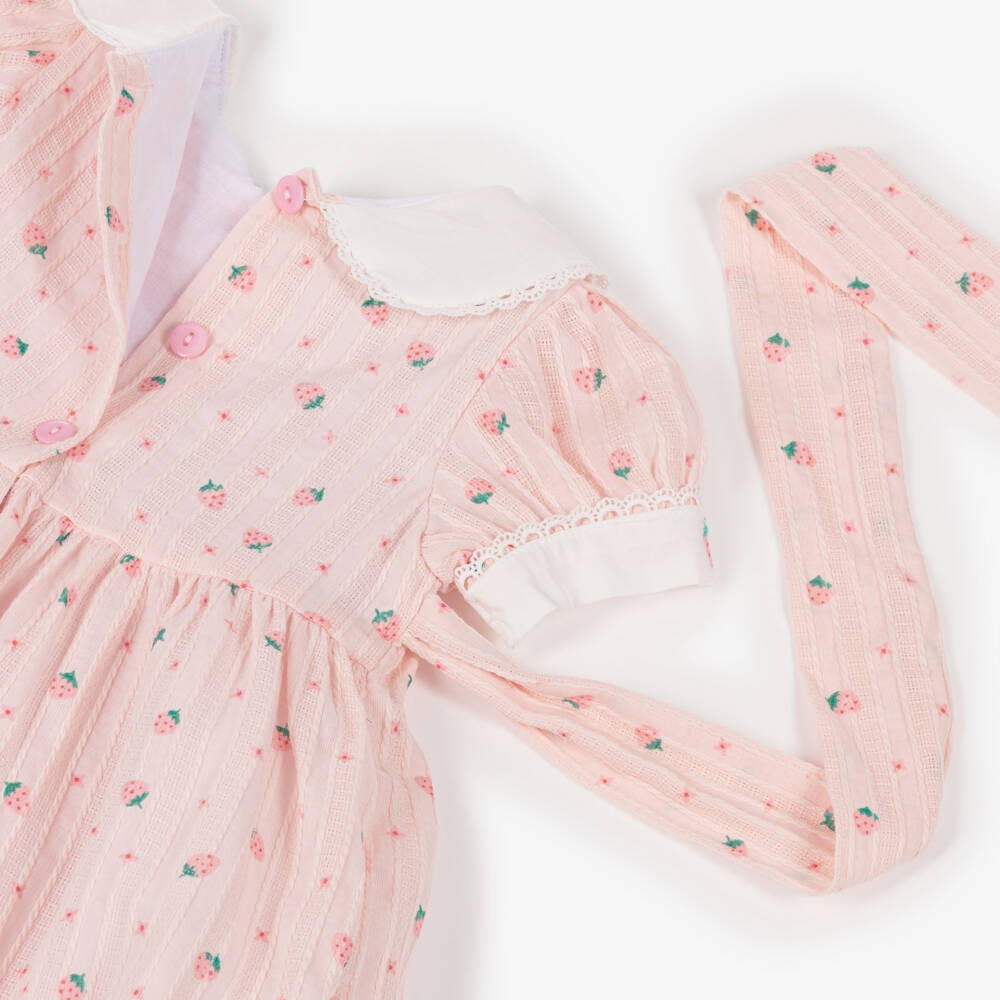 Beau KiD-Girls Pink Cotton Smocked Dress Set with Strawberry Print | Childrensalon