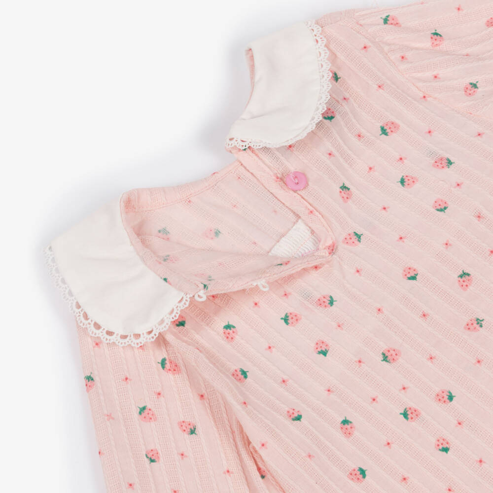 Beau KiD-بيجاما قطن لون زهري بنقشة الفراولة للبنات | Childrensalon