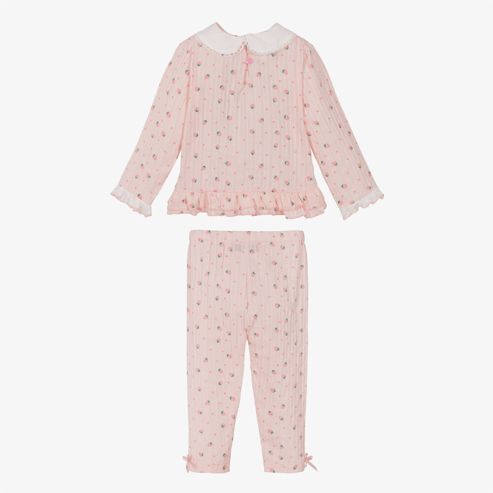 Beau KiD-بيجاما قطن لون زهري بنقشة الفراولة للبنات | Childrensalon