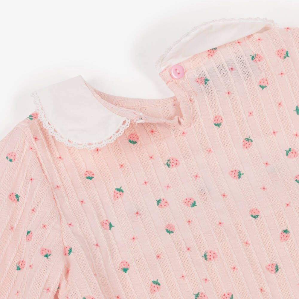 Beau KiD-Girls Pink Cotton Smocked Pyjamas with Strawberry Print | Childrensalon