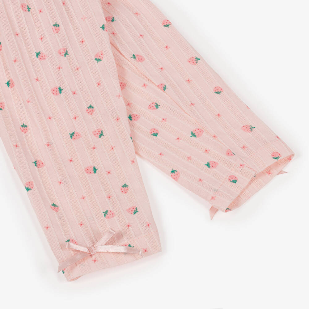Beau KiD-Girls Pink Cotton Smocked Pyjamas with Strawberry Print | Childrensalon