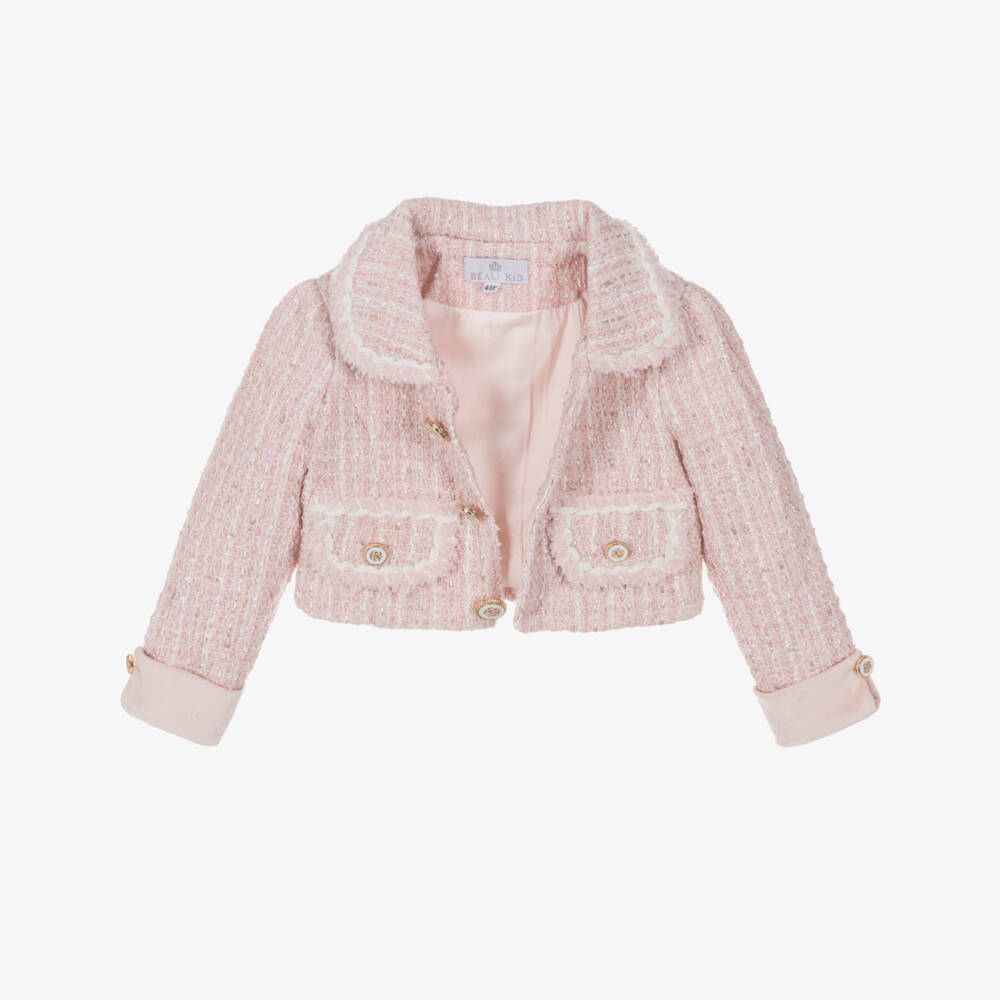 Beau KiD-Комплект с платьем розово-золотой из твида с эмалированными пуговицами длядевочек | Childrensalon