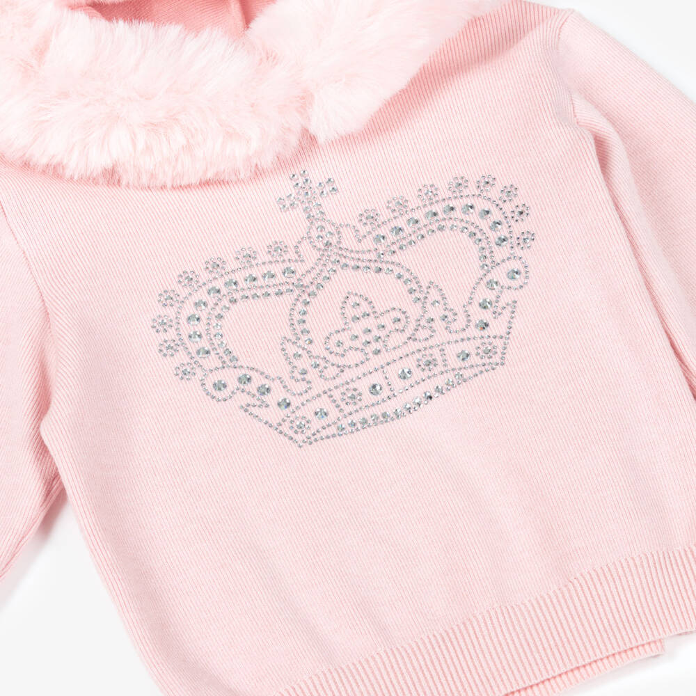 Beau KiD-Girls Pink Knitted Diamanté Crown Tracksuit | Childrensalon