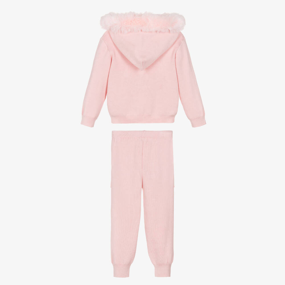 Beau KiD-Girls Pink Knitted Diamanté Crown Tracksuit | Childrensalon