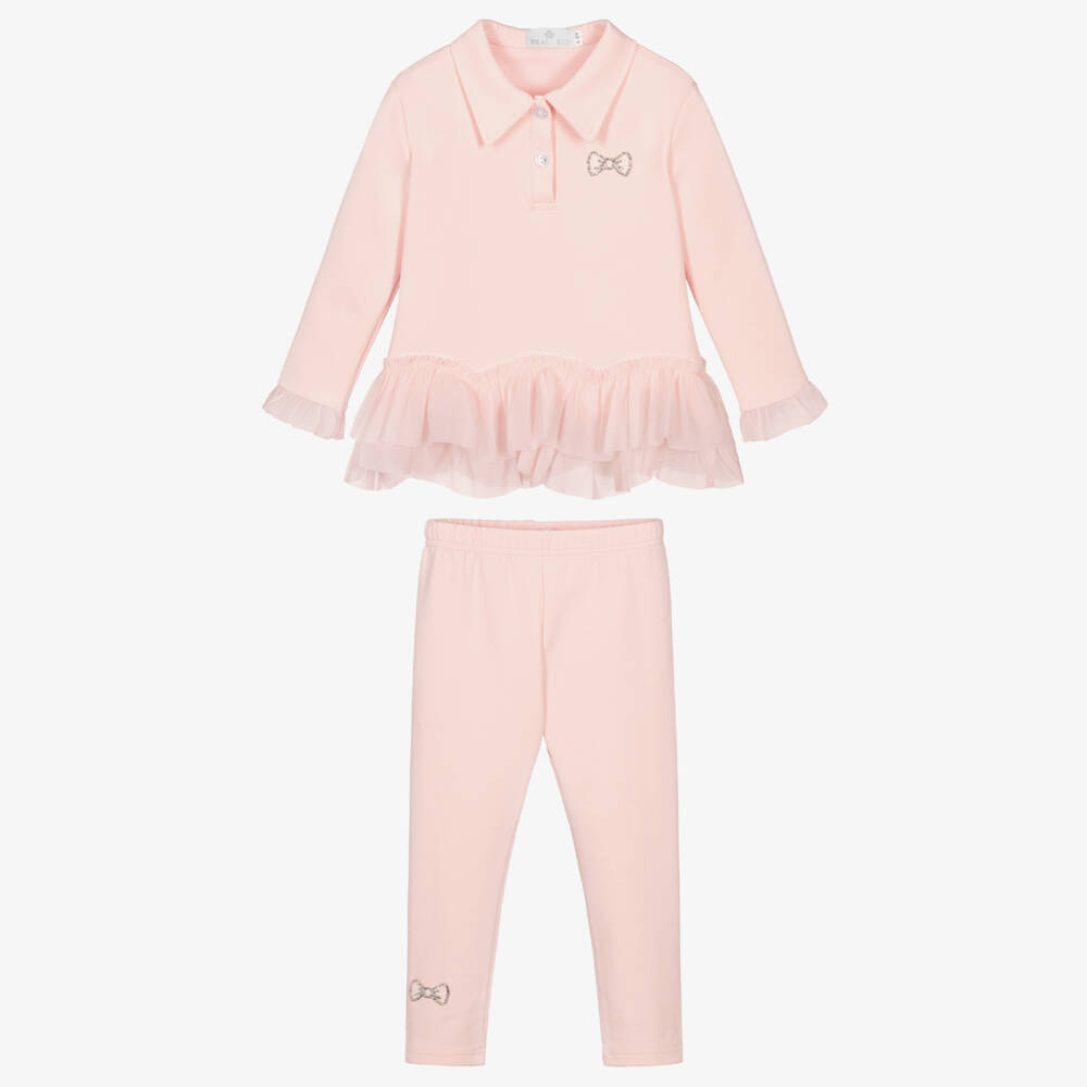 Beau KiD-Girls Pink Leggings Set with Ruffle Trims & Diamanté Bows | Childrensalon