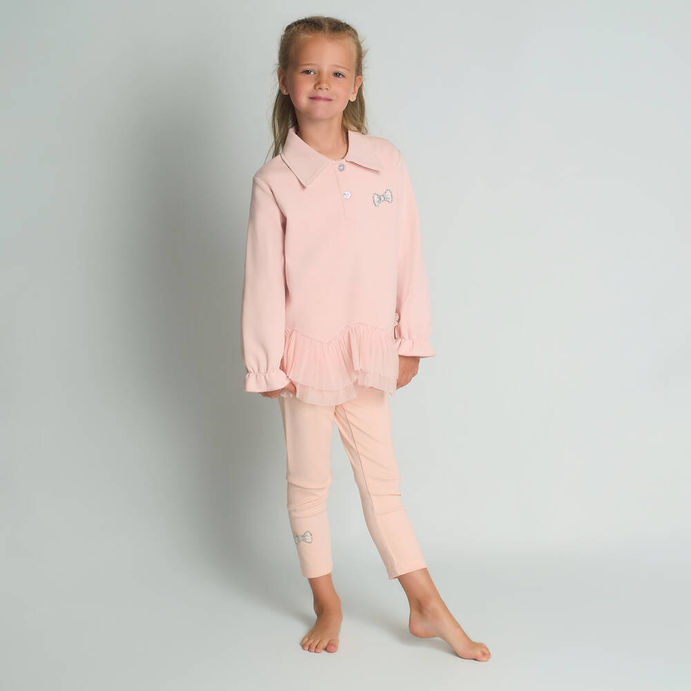 Beau KiD-Girls Pink Leggings Set with Ruffle Trims & Diamanté Bows | Childrensalon