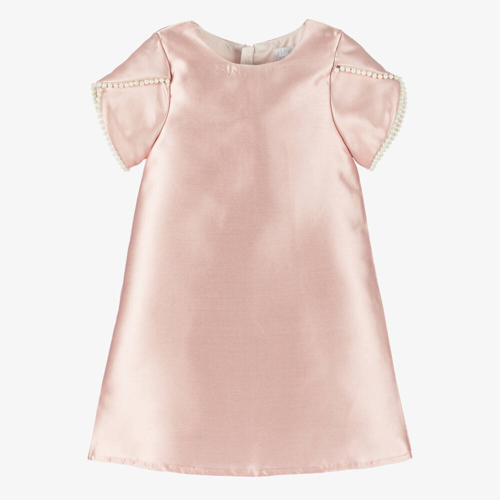 Beau KiD-Girls Pink Satin & Pearl Dress | Childrensalon