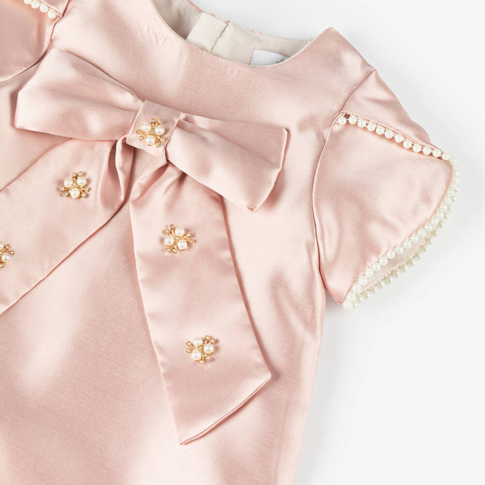 Beau KiD-Girls Pink Satin & Pearl Dress | Childrensalon