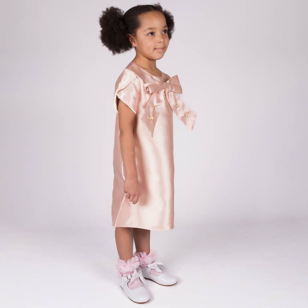 Beau KiD-Girls Pink Satin & Pearl Dress | Childrensalon