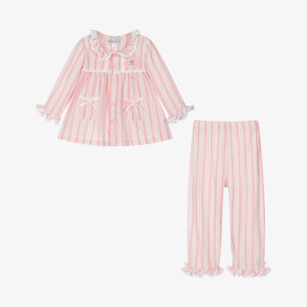 Beau KiD-بيجاما سيرساكر مطرزة لون زهري للبنات | Childrensalon