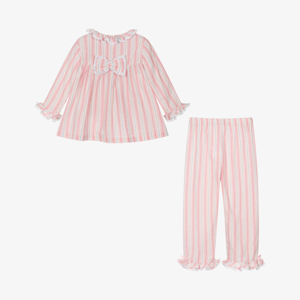 Beau KiD-بيجاما سيرساكر مطرزة لون زهري للبنات | Childrensalon