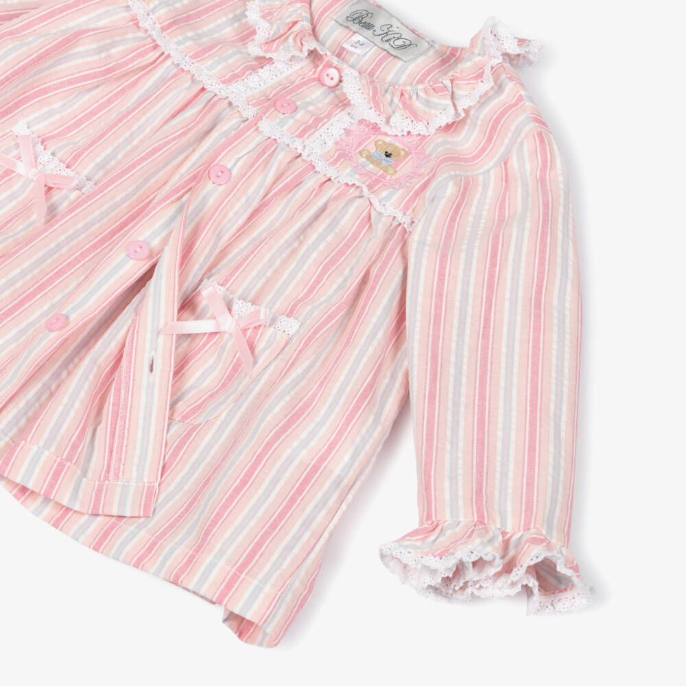 Beau KiD-بيجاما سيرساكر مطرزة لون زهري للبنات | Childrensalon