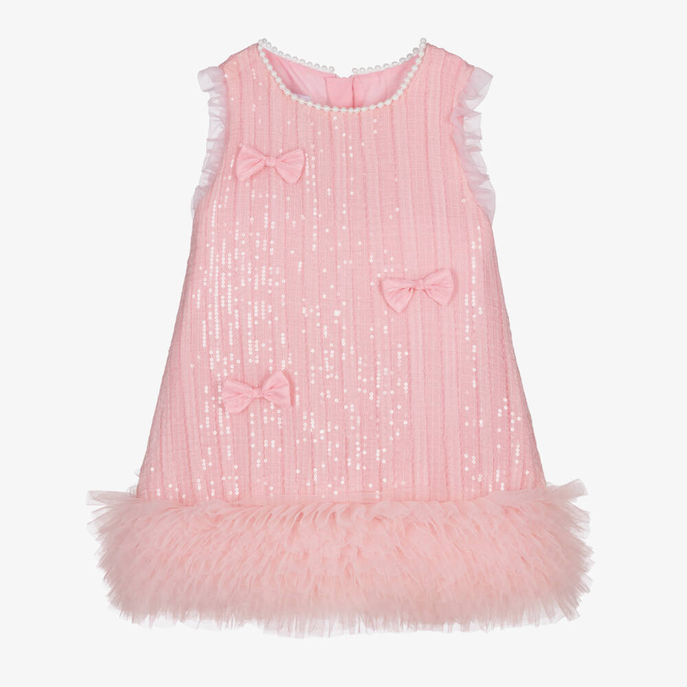 Beau KiD-Girls Pink Sequin Embellished Tulle Dress & Hair Bow | Childrensalon