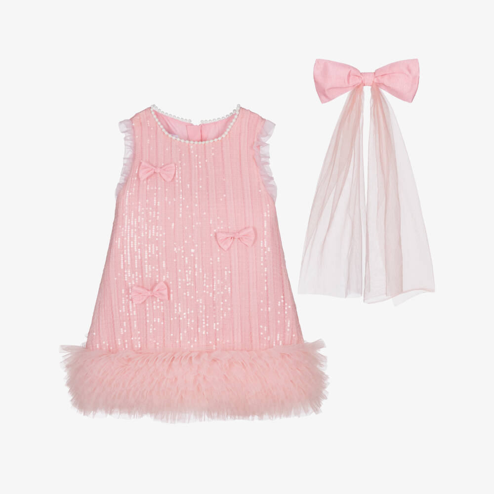Beau KiD-Girls Pink Sequin Embellished Tulle Dress Set | Childrensalon