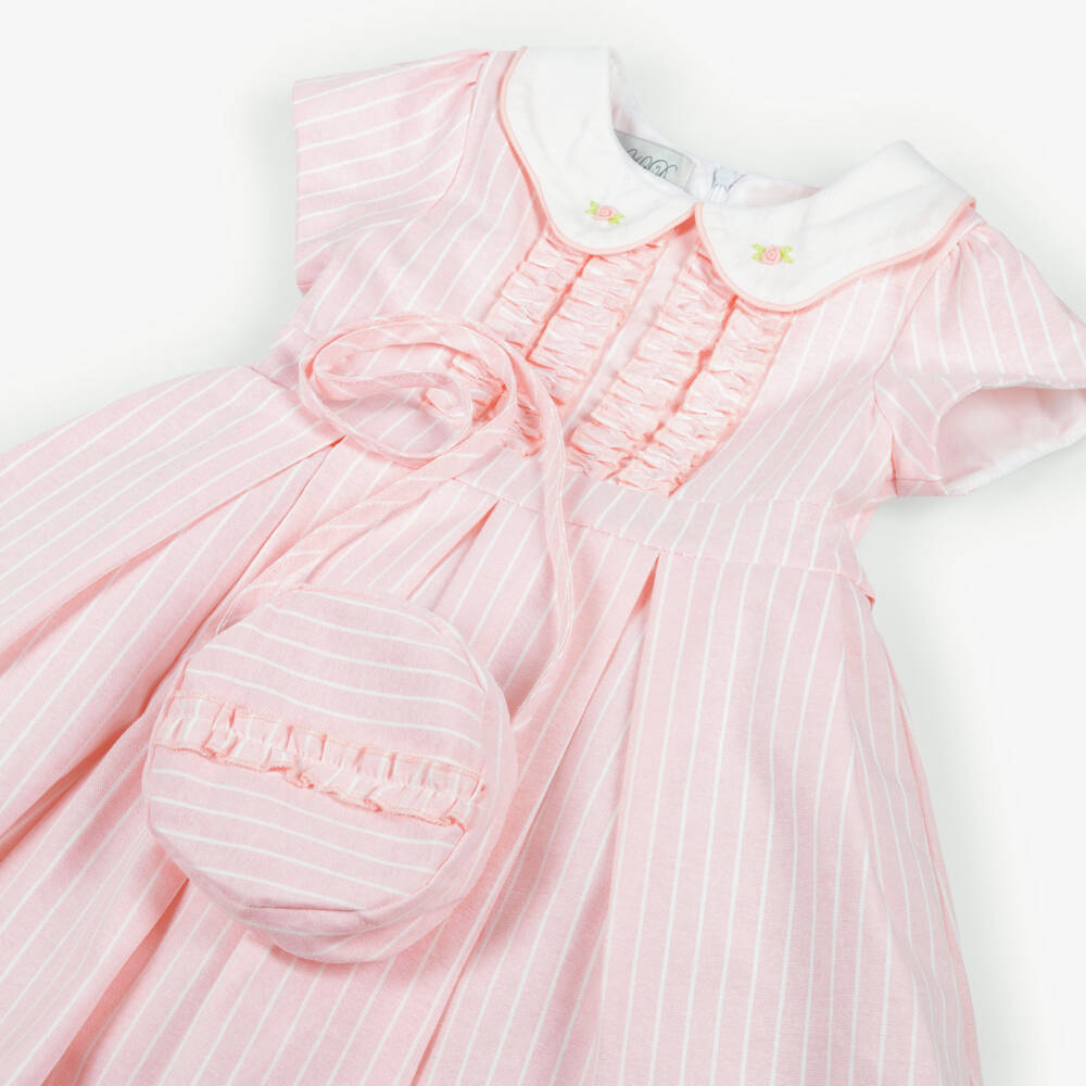 Beau KiD-Girls Pink Stripe Cotton Dress & Shoulder Bag Set | Childrensalon