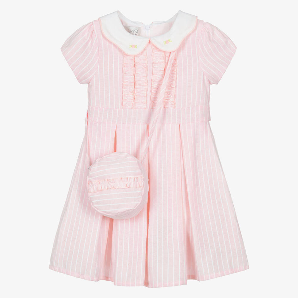 Beau KiD-Girls Pink Stripe Cotton Dress & Shoulder Bag Set | Childrensalon