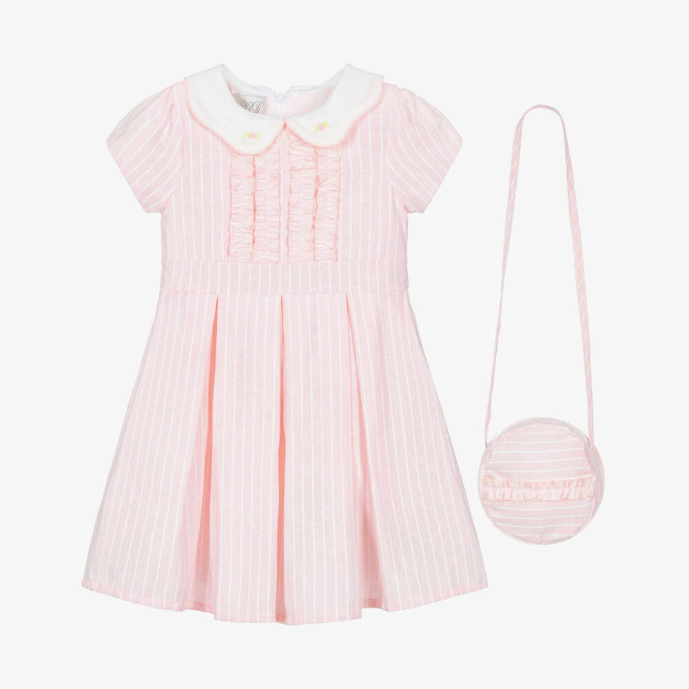 Beau KiD-Girls Pink Stripe Cotton Dress & Shoulder Bag Set | Childrensalon