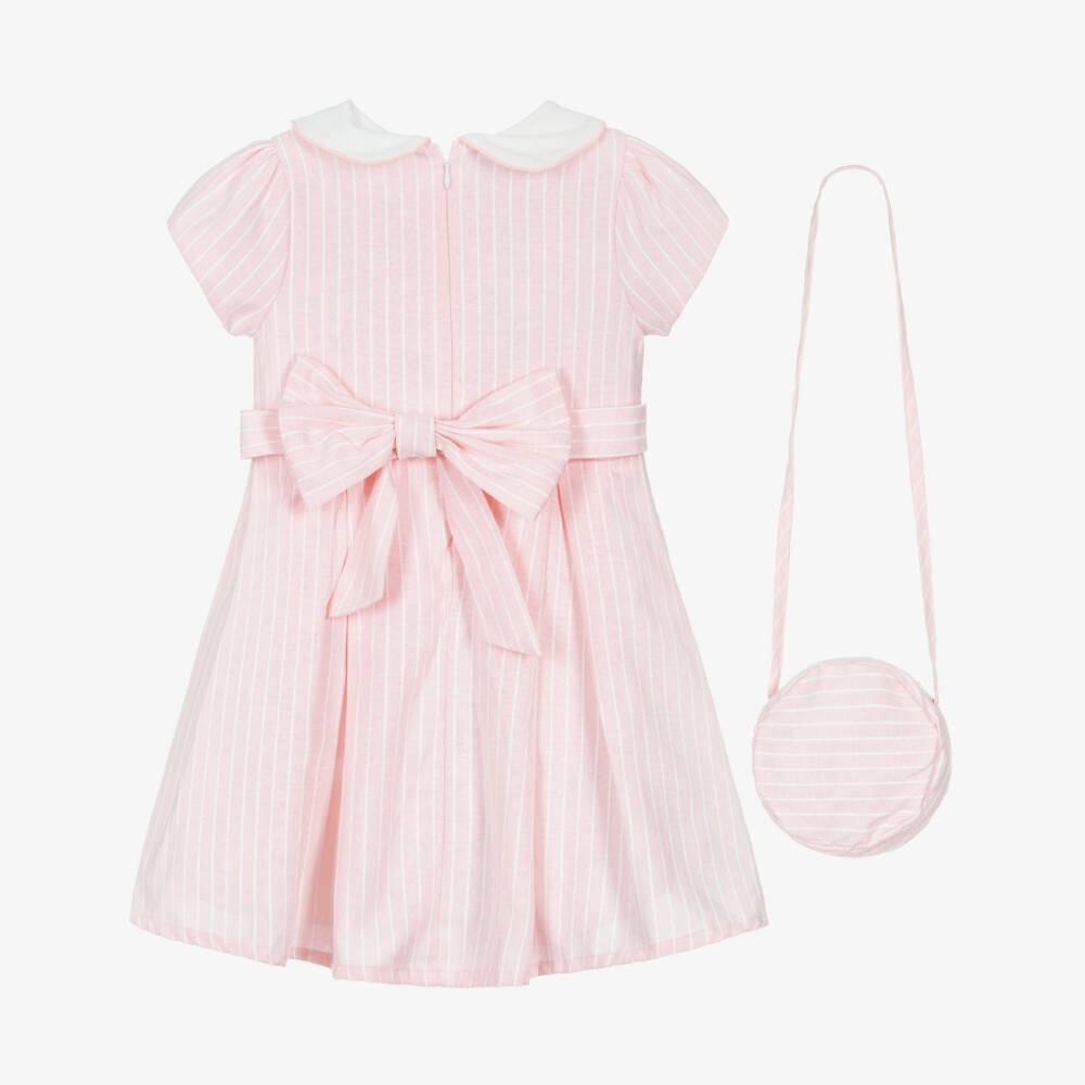 Beau KiD-Girls Pink Stripe Cotton Dress & Shoulder Bag Set | Childrensalon