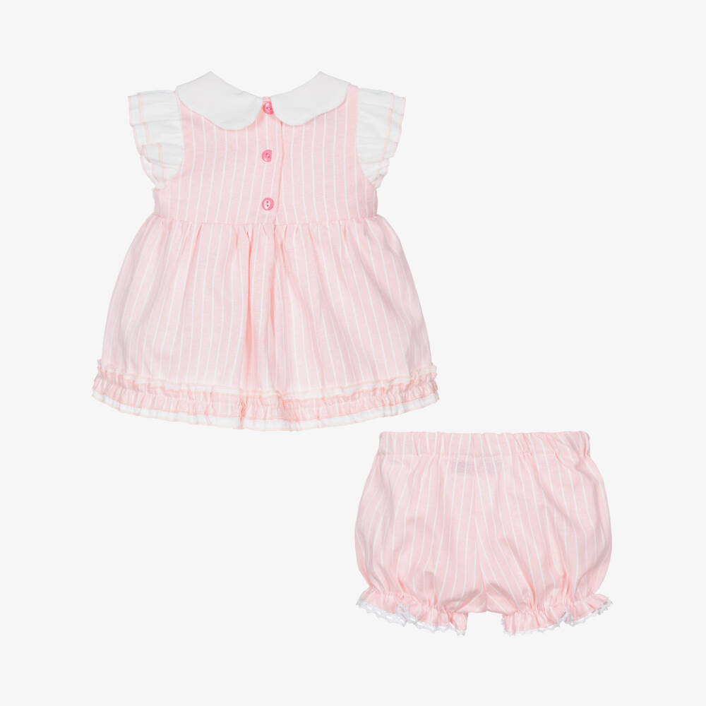 Beau KiD-Girls Pink Striped Cotton Bloomer Shorts Set with Smocking | Childrensalon
