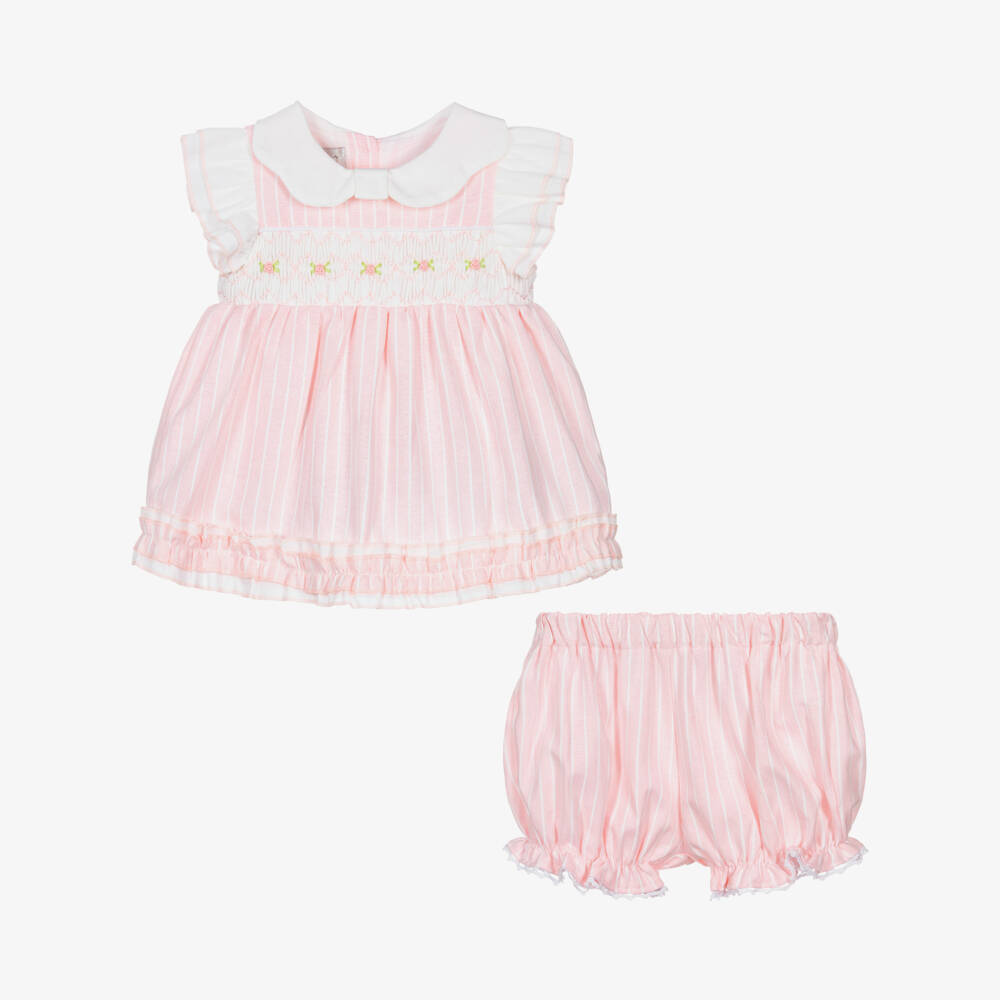 Beau KiD-Girls Pink Striped Cotton Bloomer Shorts Set with Smocking | Childrensalon