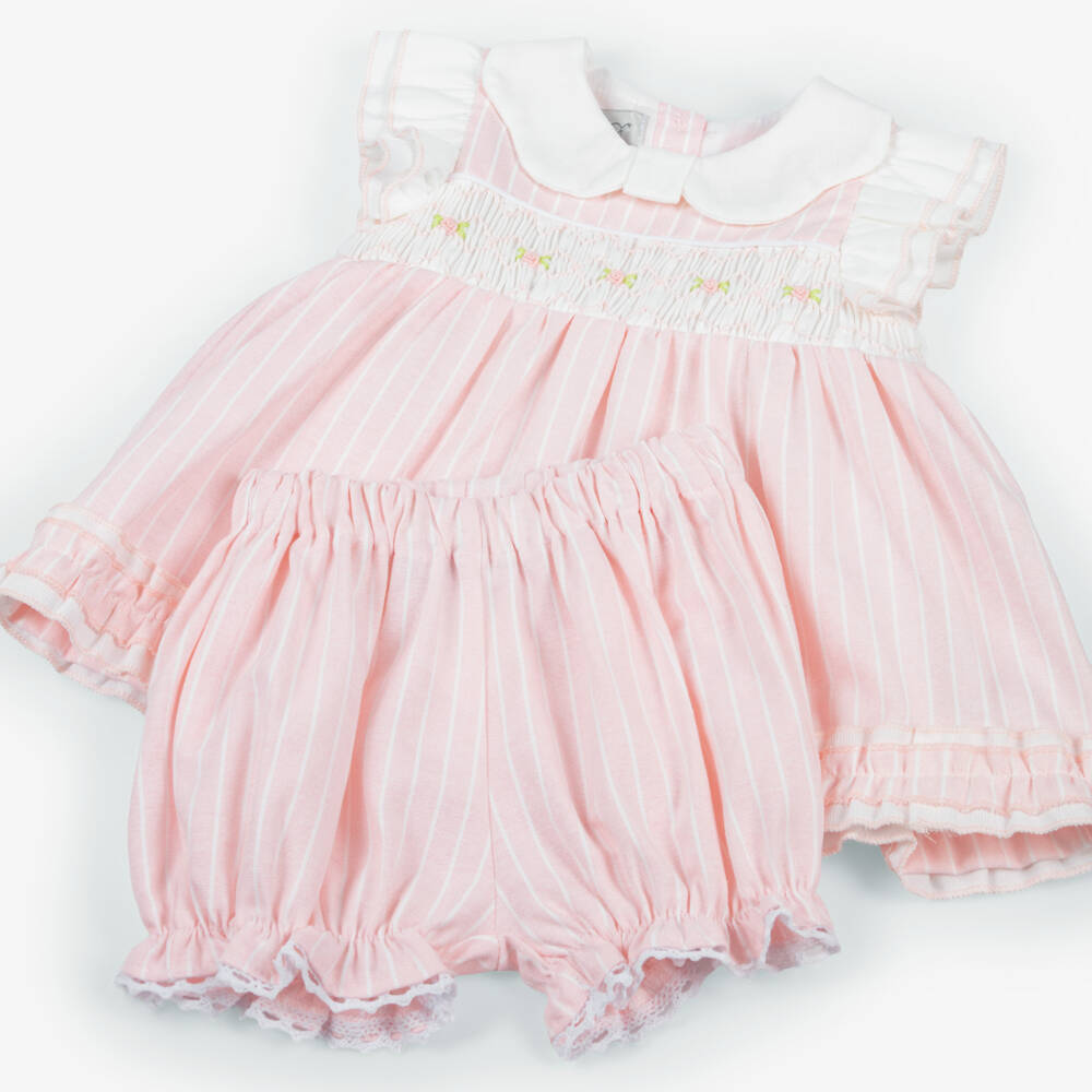 Beau KiD-Girls Pink Striped Cotton Bloomer Shorts Set with Smocking | Childrensalon