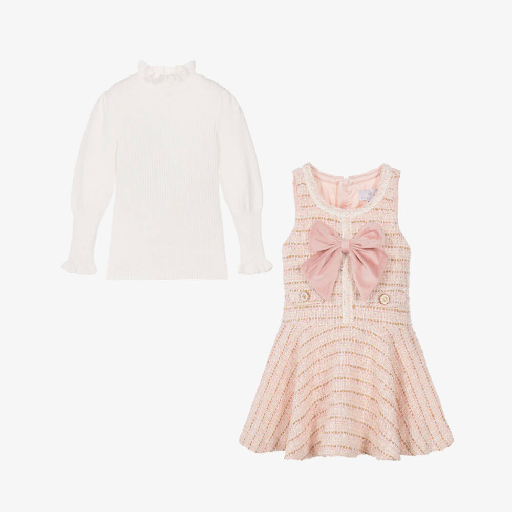 Beau KiD-Girls Pink Tweed Dress Set with Shoulder Bag | Childrensalon