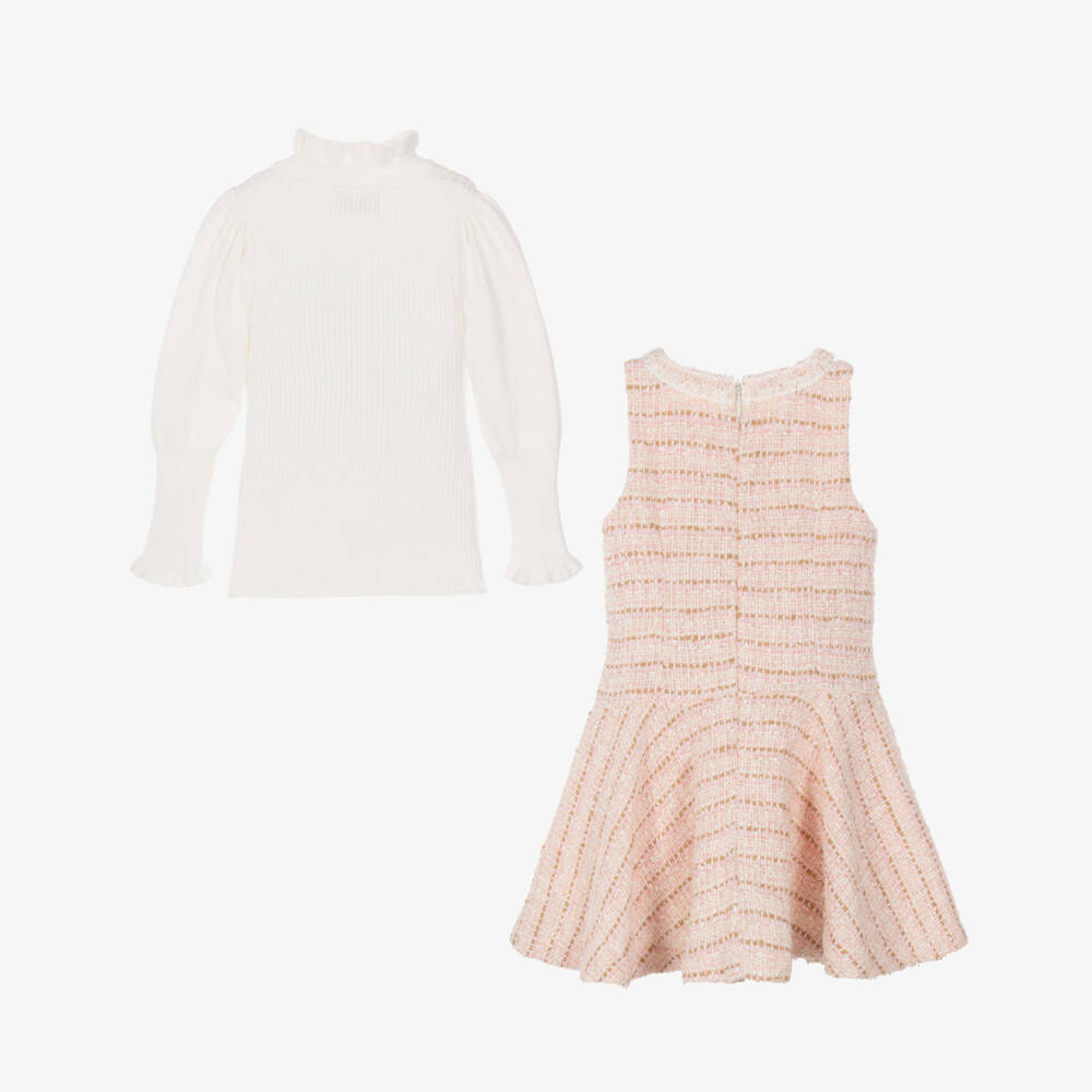 Beau KiD-Girls Pink Tweed Dress Set with Shoulder Bag | Childrensalon