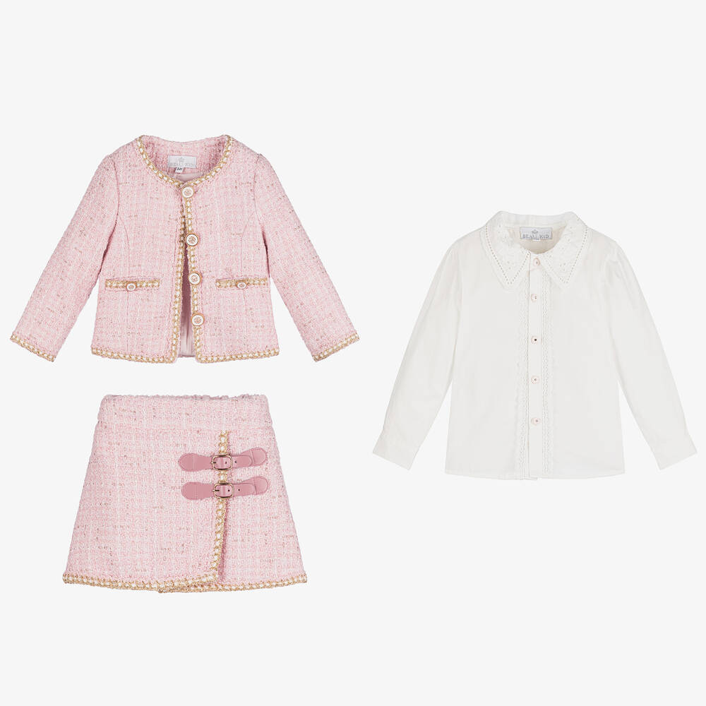 Beau KiD-Girls Pink Tweed Skirt Set | Childrensalon