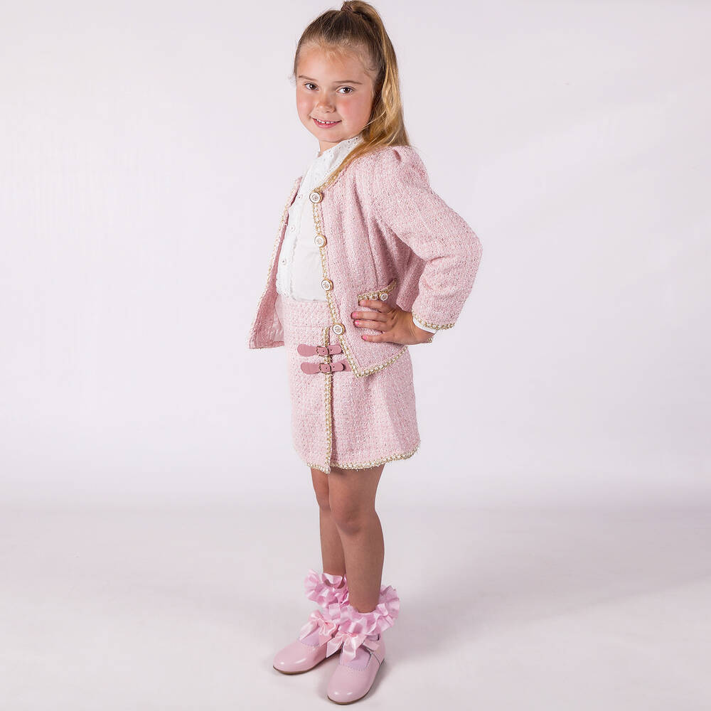 Beau KiD-Girls Pink Tweed Skirt Set | Childrensalon