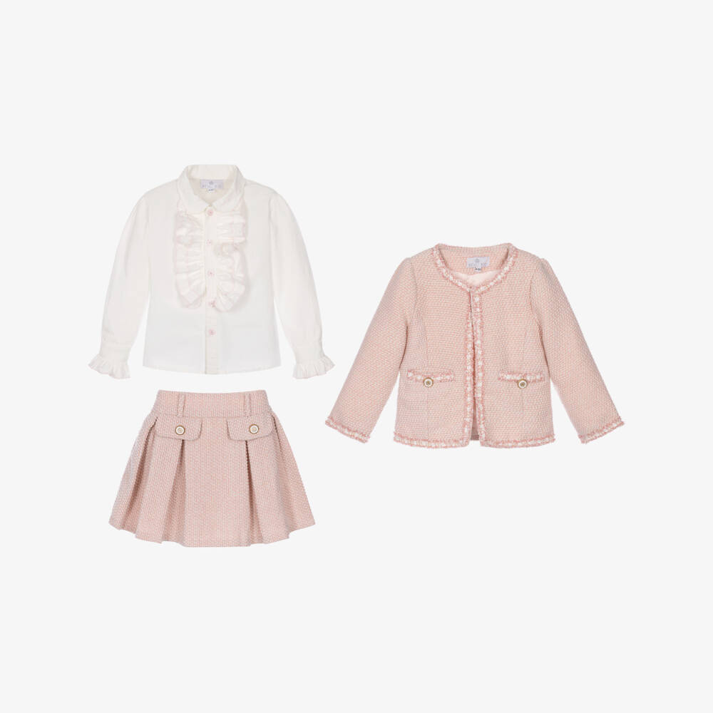 Beau KiD-Girls Pink Tweed Skirt Set with a Gold Shimmer | Childrensalon