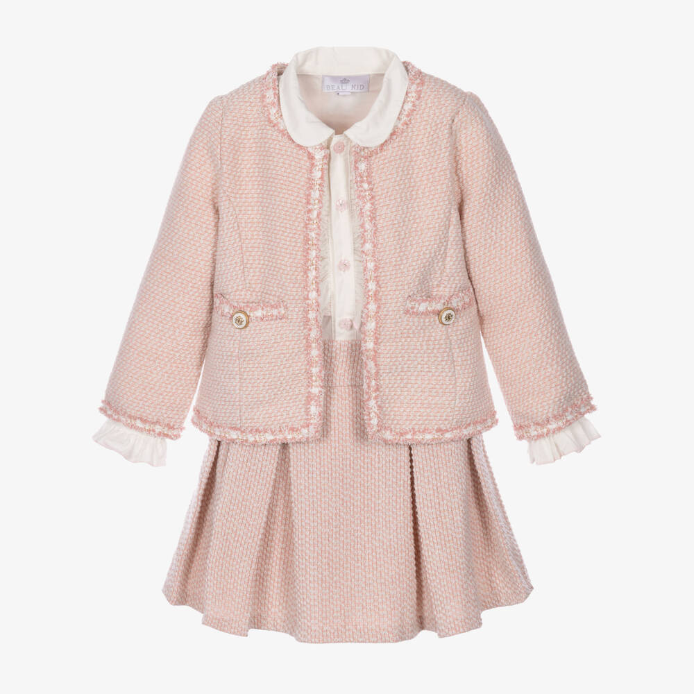 Beau KiD-Girls Pink Tweed Skirt Set with a Gold Shimmer | Childrensalon