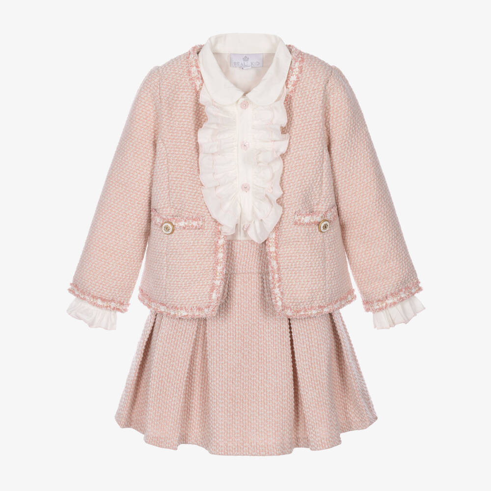 Beau KiD-Girls Pink Tweed Skirt Set with a Gold Shimmer | Childrensalon