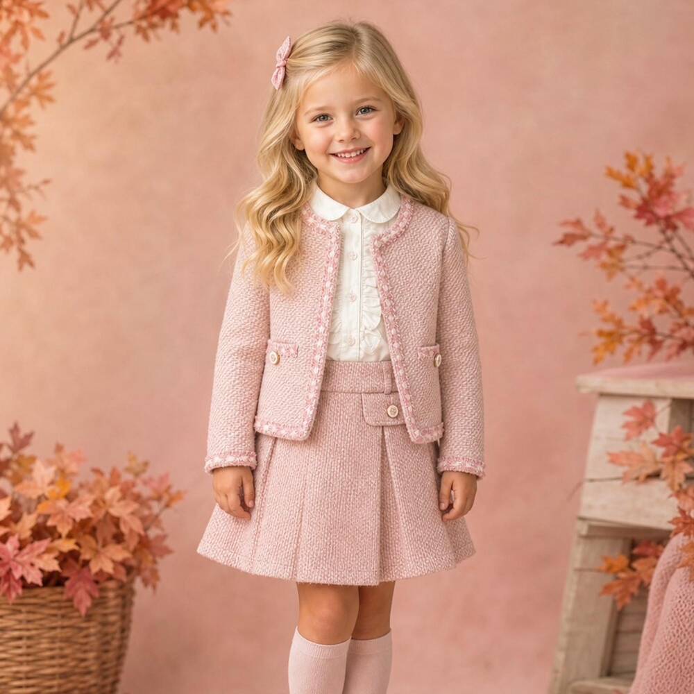 Beau KiD-Girls Pink Tweed Skirt Set with a Gold Shimmer | Childrensalon