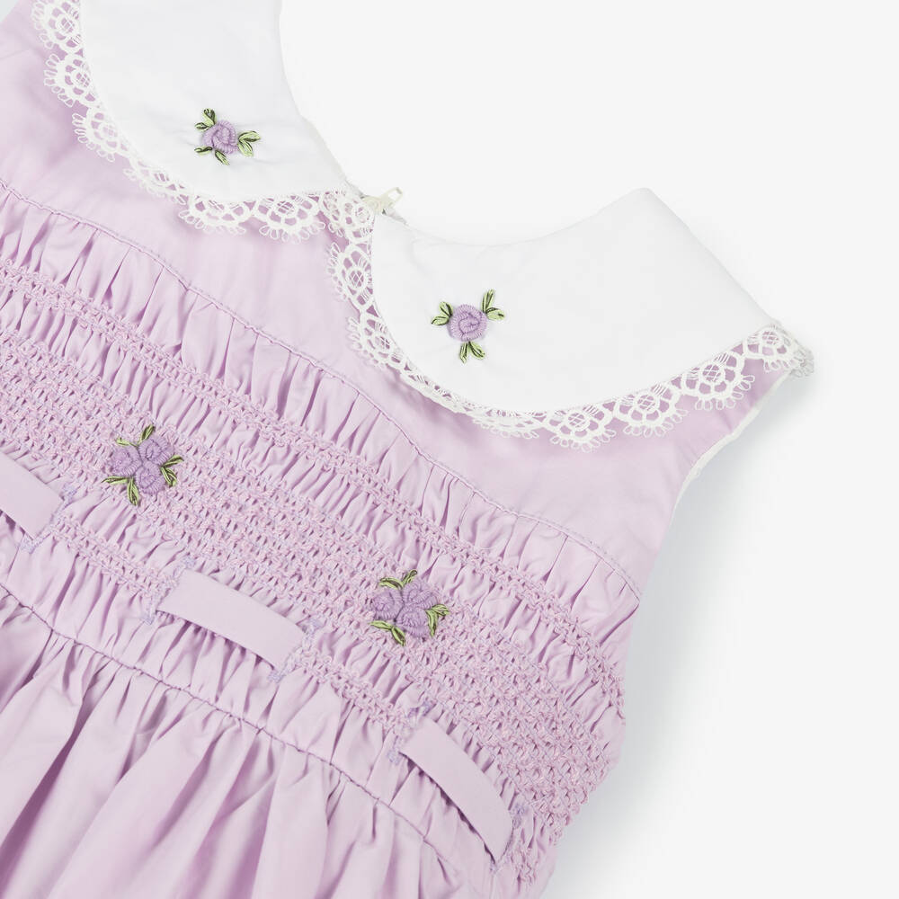Beau KiD-Girls Purple Cotton Smocked Dress | Childrensalon