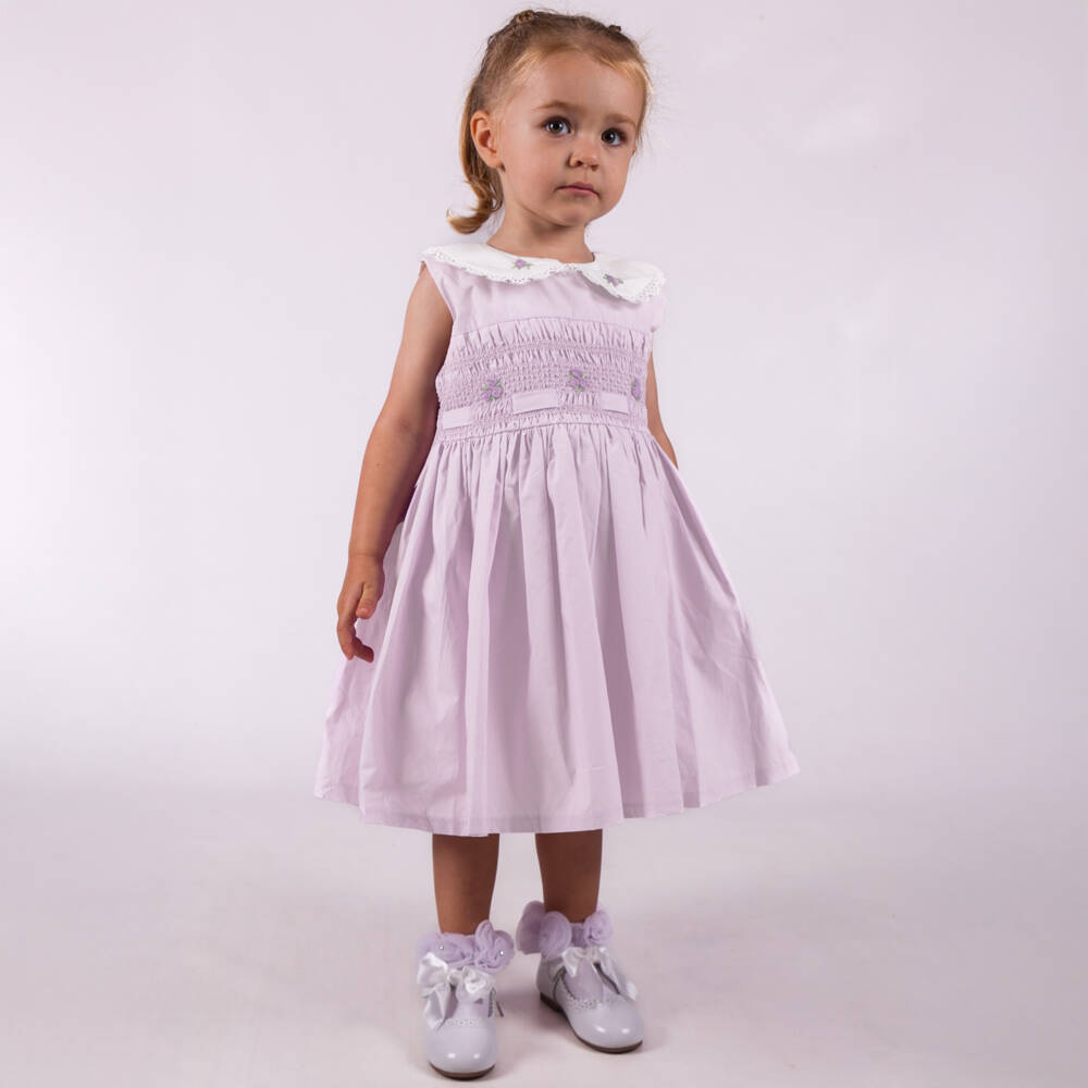 Beau KiD-Girls Purple Cotton Smocked Dress | Childrensalon