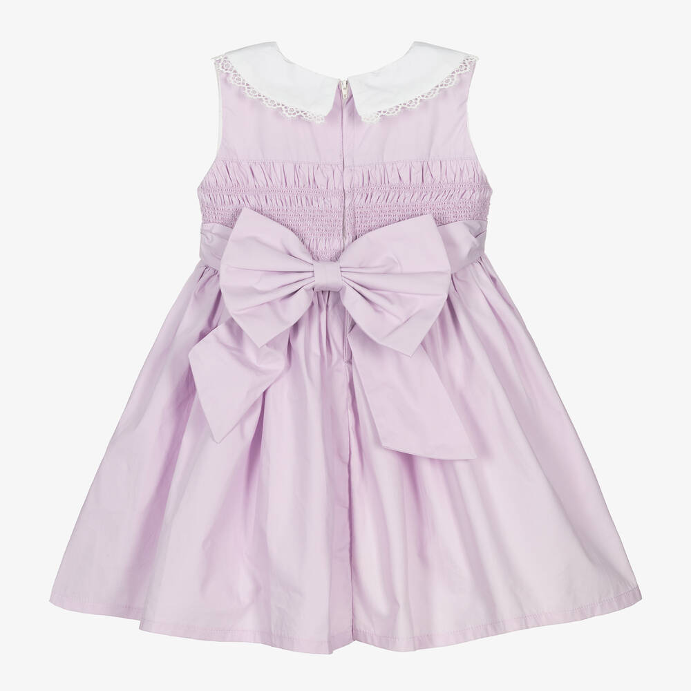 Beau KiD-Girls Purple Cotton Smocked Dress | Childrensalon