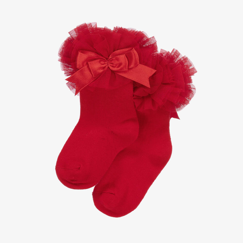 Beau KiD-Красные хлопковые носки с рюшами для девочек | Childrensalon