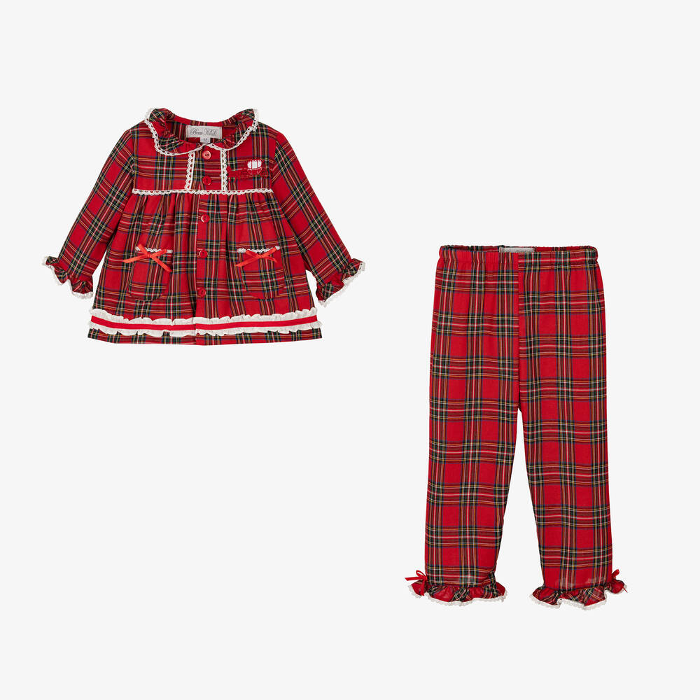 Beau KiD-Girls Red Cotton Tartan Bow Pyjamas | Childrensalon