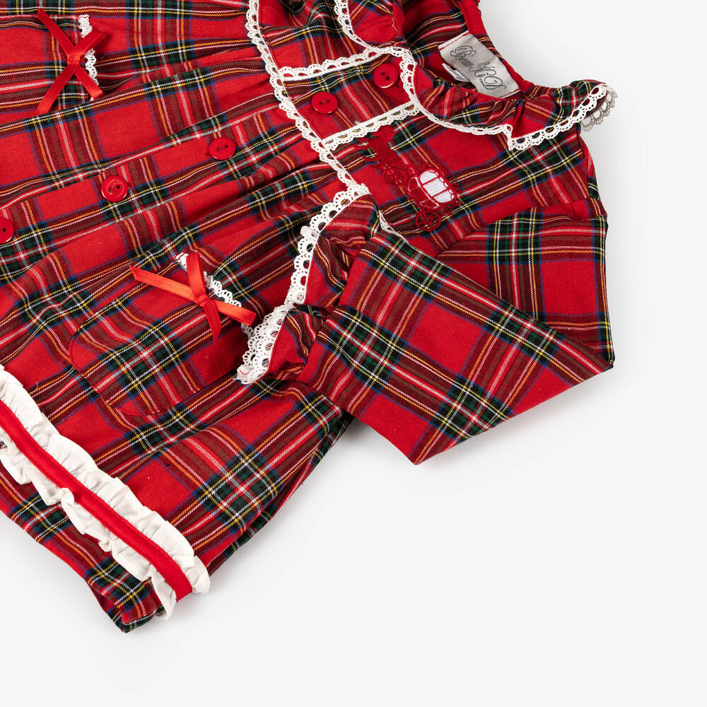 Beau KiD-Girls Red Cotton Tartan Bow Pyjamas | Childrensalon